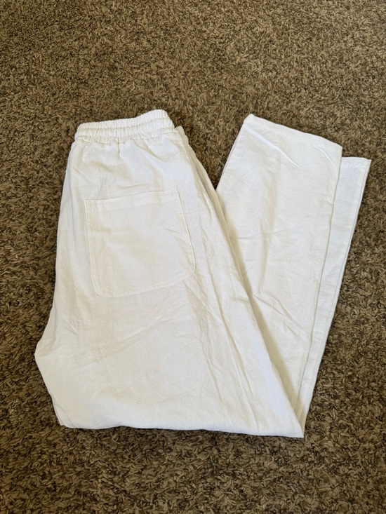 Pants - Women's White Straight-Leg linen Pants
